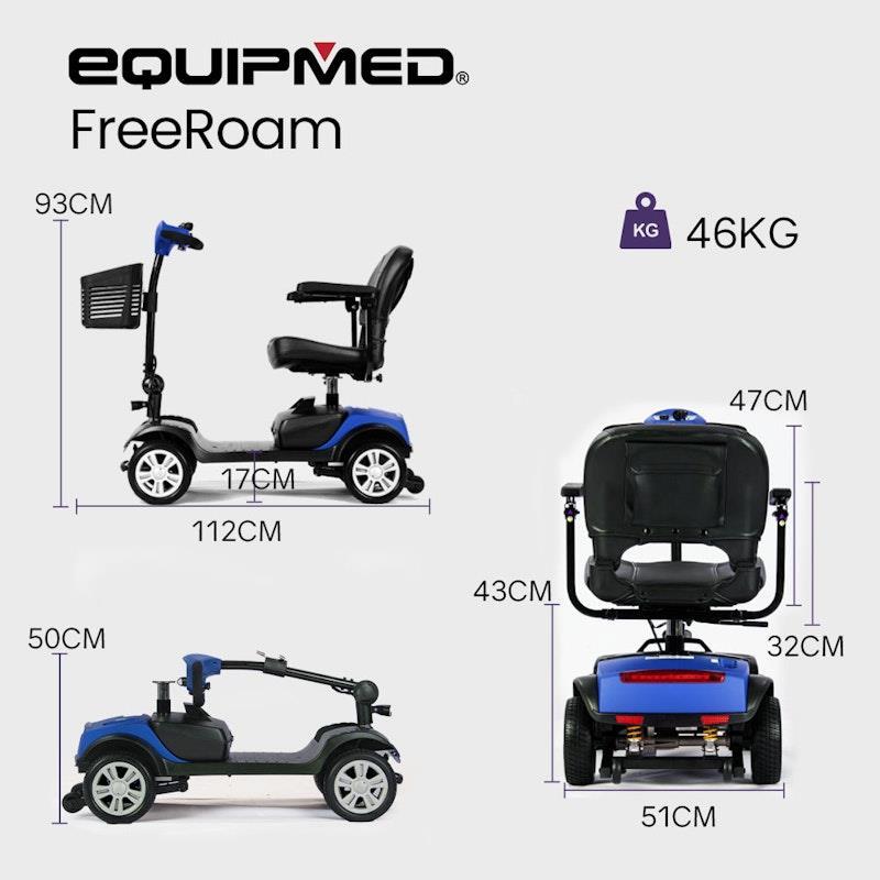 Equipmed Pathline Mid-Sized Electric Mobility Scooter For Elderly Black & Blue