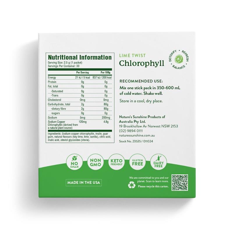 Nature's Sunshine Extra Strength Chlorophyll (30 Stick Packs) Lime Twist