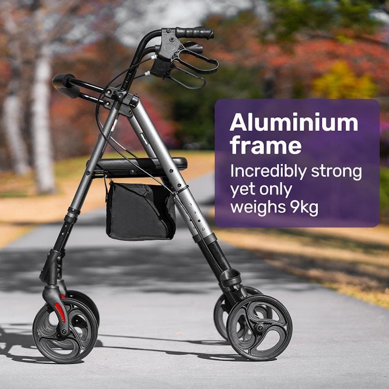 Equipmed 4 Wheel Lightweight Rollator Walker Titanium Colour