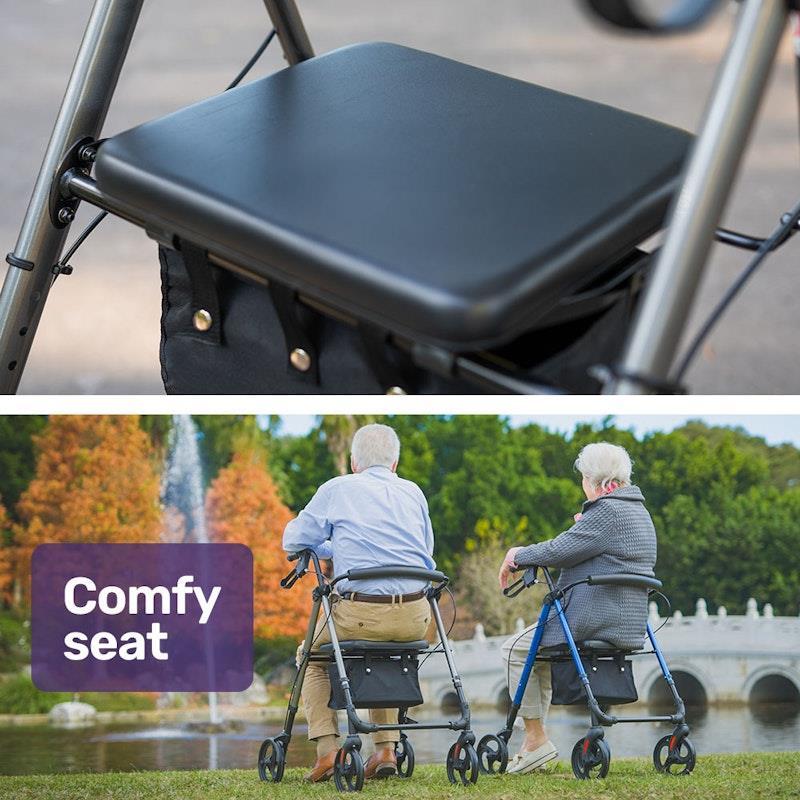 Equipmed 4 Wheel Lightweight Rollator Walker Titanium Colour