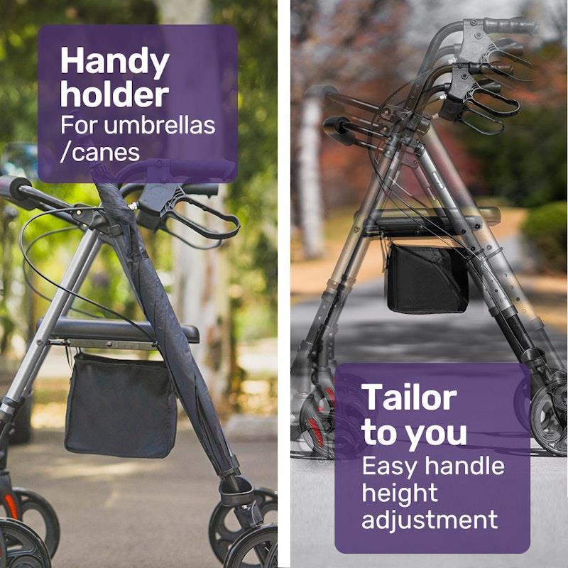 Equipmed 4 Wheel Lightweight Rollator Walker Titanium Colour