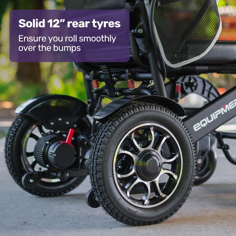 Equipmed Electric Folding Wheelchair Longrange Aluminium Frame Black
