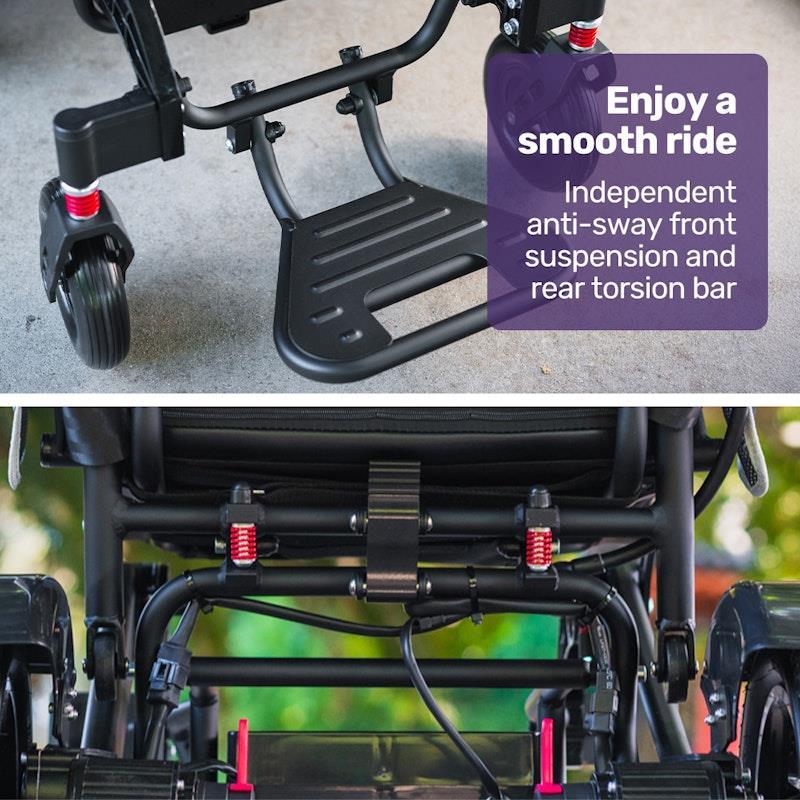 Equipmed Electric Folding Wheelchair Longrange Aluminium Frame Black