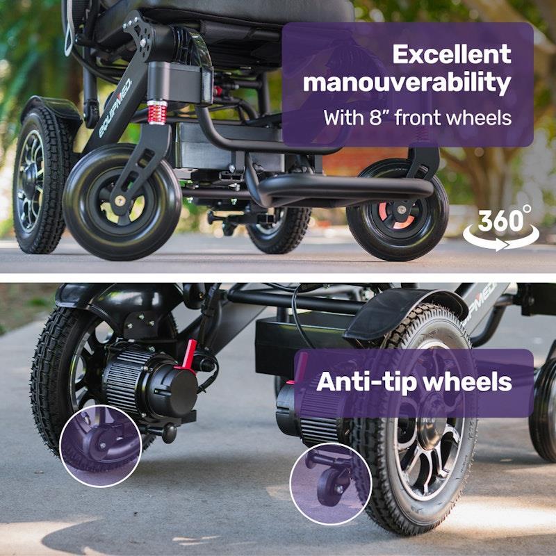 Equipmed Electric Folding Wheelchair Longrange Aluminium Frame Black
