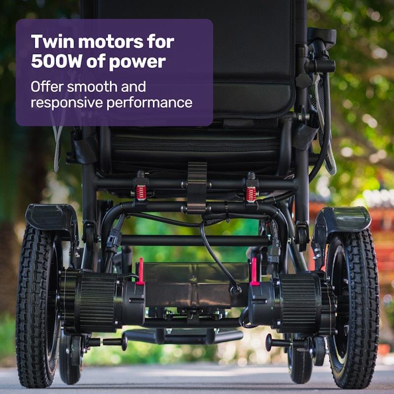 Equipmed Electric Folding Wheelchair Longrange Aluminium Frame Black