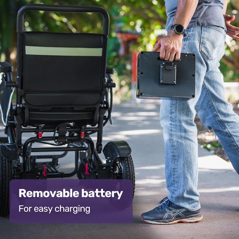 Equipmed Electric Folding Wheelchair Longrange Aluminium Frame Black