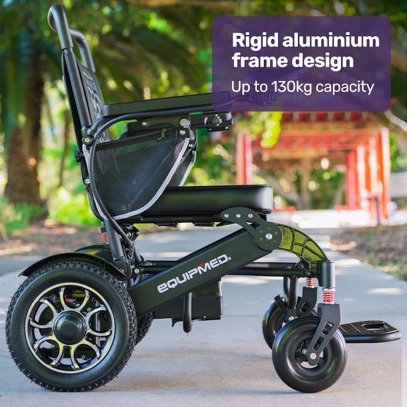 Equipmed Electric Folding Wheelchair Longrange Aluminium Frame Black
