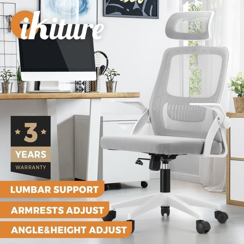Oikiture Mesh Office Chair Executive Fabric Gaming  Racing Computer Seat White
