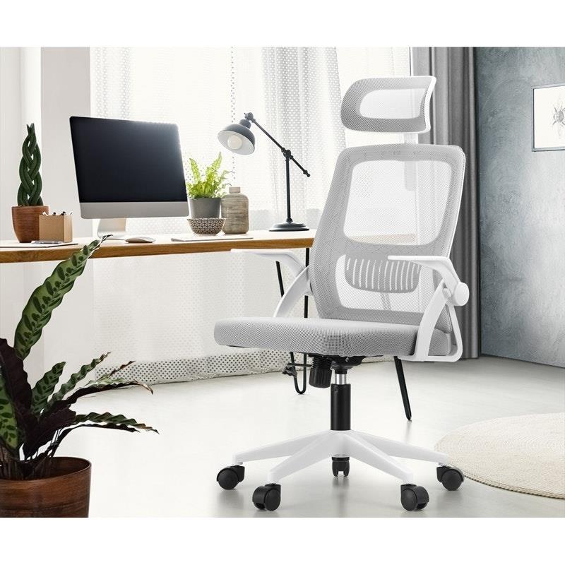 Oikiture Mesh Office Chair Executive Fabric Gaming  Racing Computer Seat White