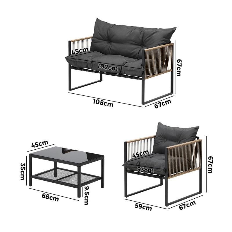 Livsip 4 Piece Outdoor Furniture Setting Garden Patio Lounge Sofa Table Chairs Set