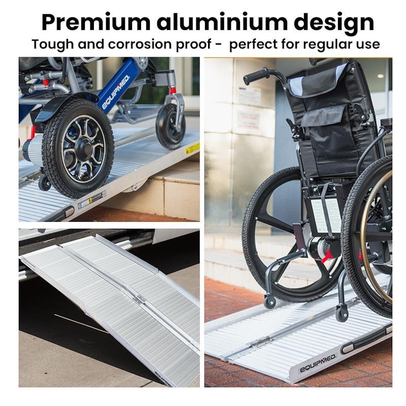 Equipmed 123cm Portable Folding Aluminium Access Ramp Silver