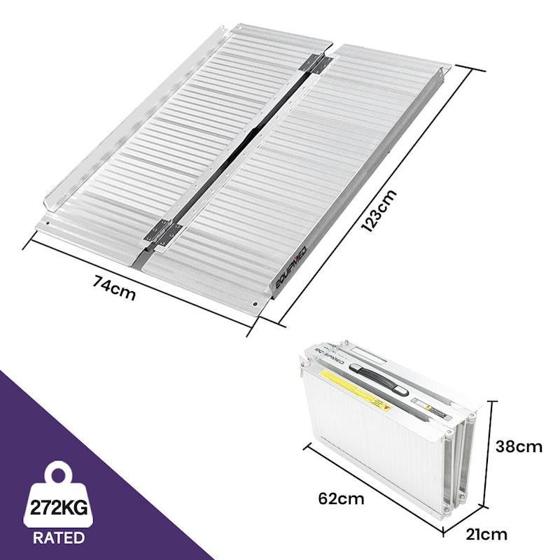 Equipmed 123cm Portable Folding Aluminium Access Ramp Silver