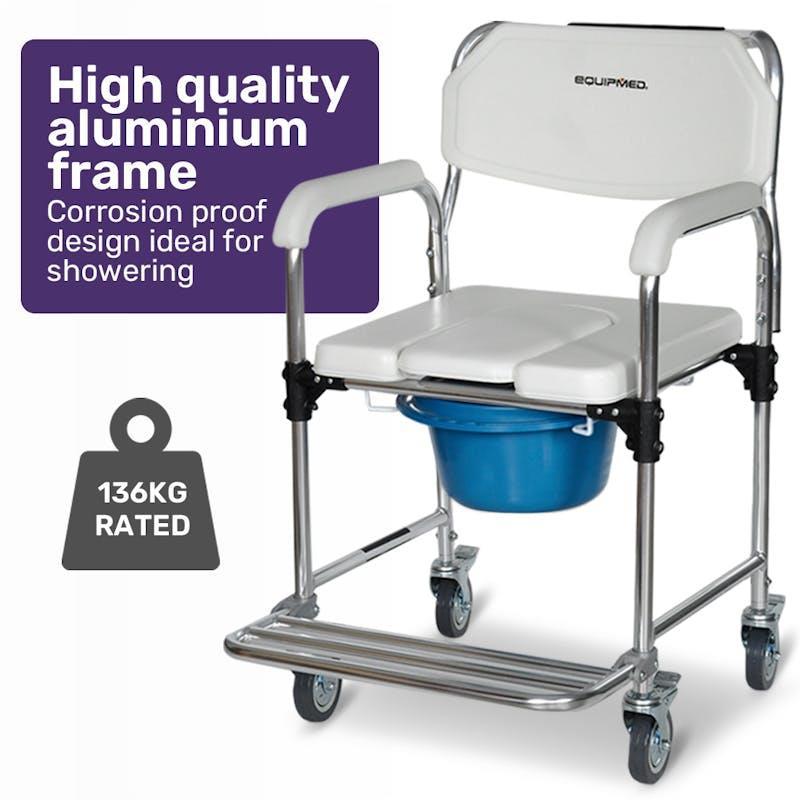 Equipmed Commode Shower Chair with Wheels White & Blue