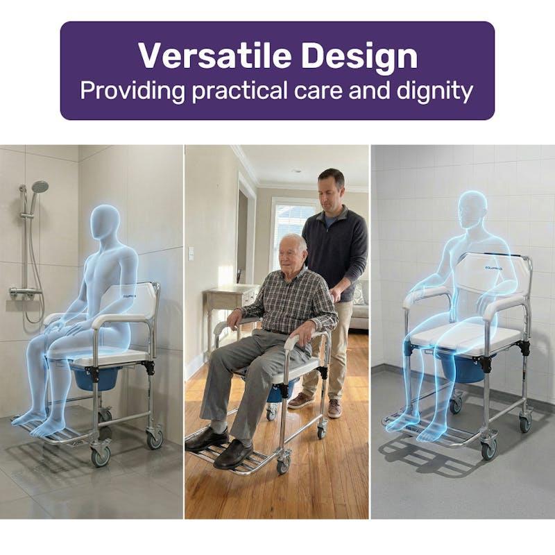 Equipmed Commode Shower Chair with Wheels White & Blue