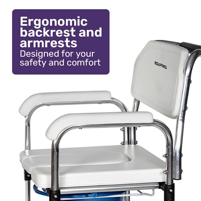 Equipmed Commode Shower Chair with Wheels White & Blue