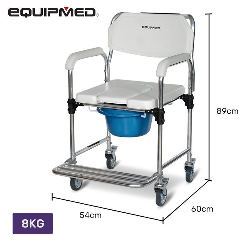 Equipmed Commode Shower Chair with Wheels White & Blue