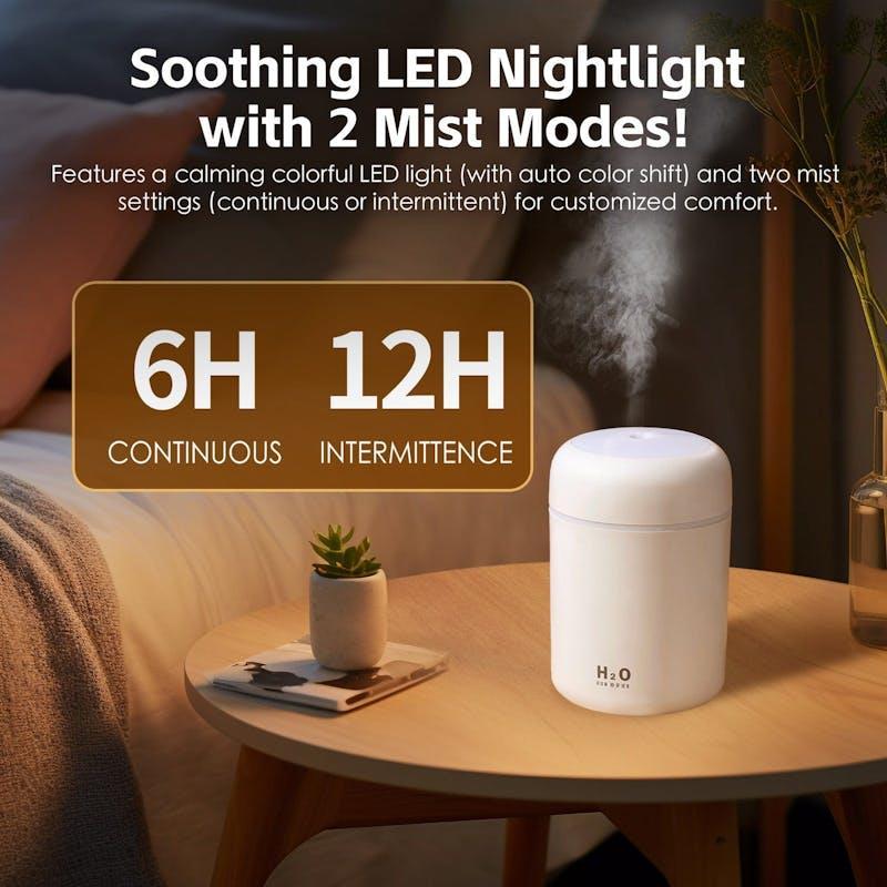 Living Today Mini Ultrasonic Cool Mist Humidifier 300ml with LED Night Light USB Portable Humidifier 1Unit