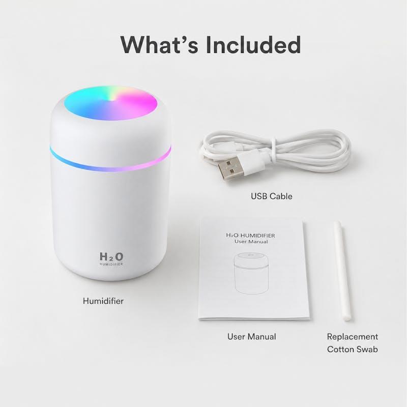 Living Today Mini Ultrasonic Cool Mist Humidifier 300ml with LED Night Light USB Portable Humidifier 1Unit