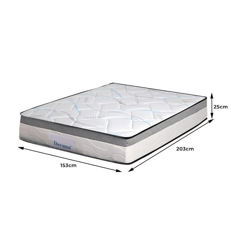 DreamZ Spring Mattress Bed Pocket Tight Top Foam Medium Firm 25CM Queen