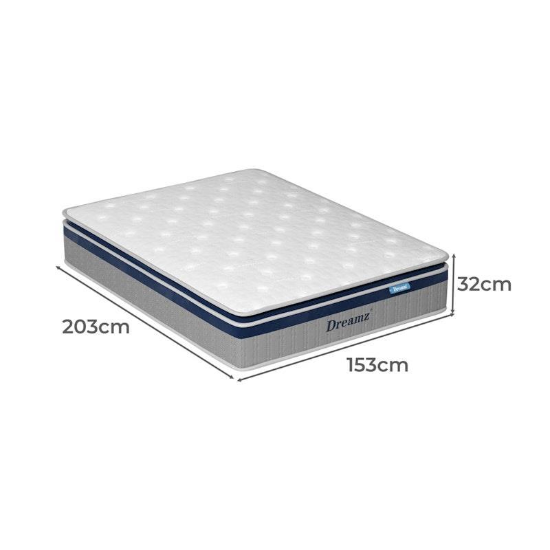 DreamZ Spring Mattress Pillow Top 7 Zone Pocket Spring  Memory Foam 32CM Queen
