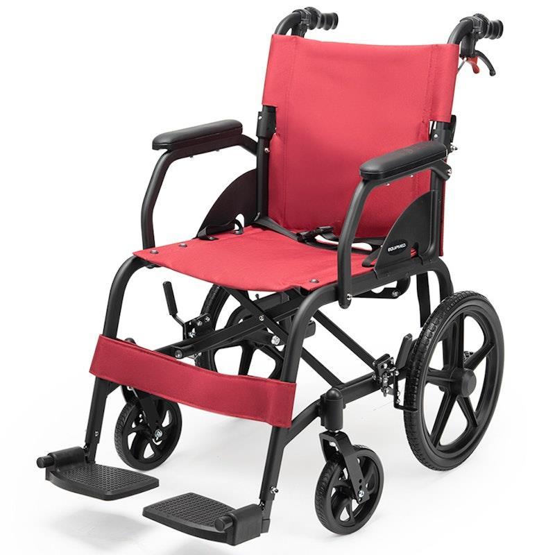 Equipmed Folding Transit Wheelchair Lightweight Red