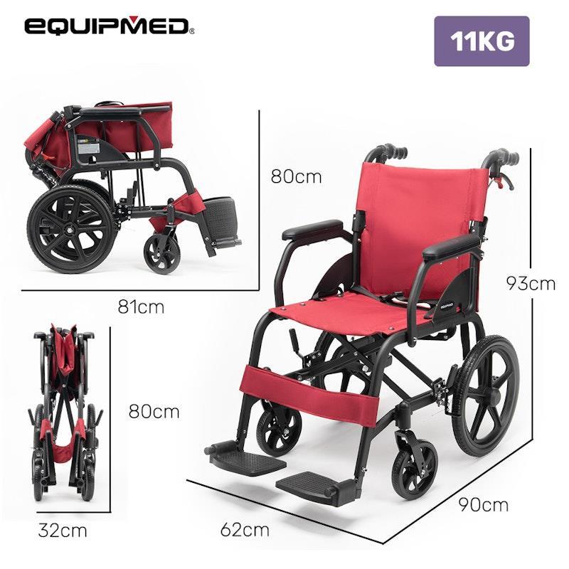 Equipmed Folding Transit Wheelchair Lightweight Red