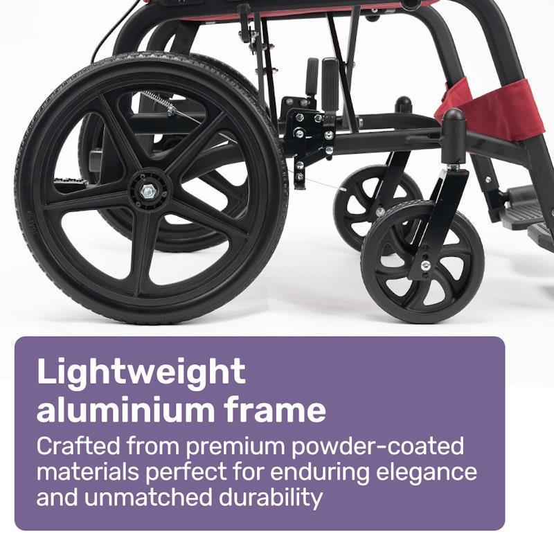 Equipmed Folding Transit Wheelchair Lightweight Red