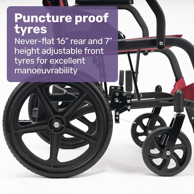 Equipmed Folding Transit Wheelchair Lightweight Red