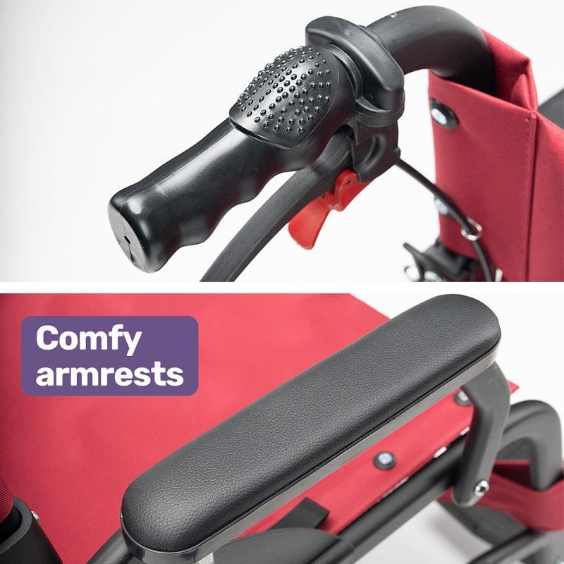 Equipmed Folding Transit Wheelchair Lightweight Red