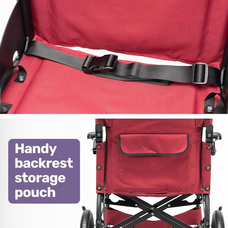 Equipmed Folding Transit Wheelchair Lightweight Red