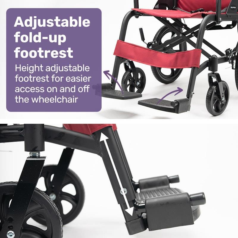 Equipmed Folding Transit Wheelchair Lightweight Red
