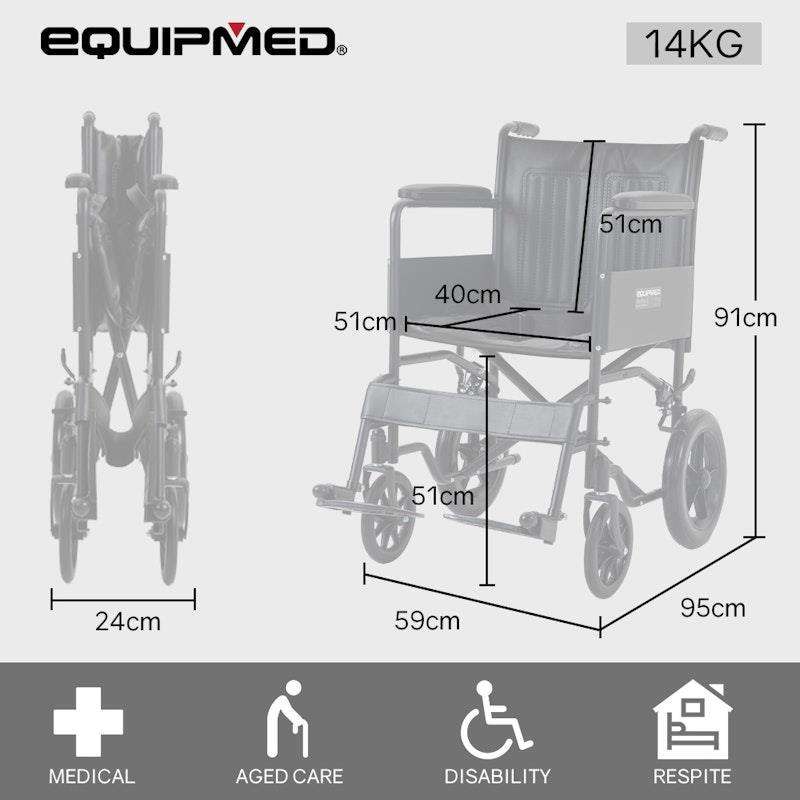 Equipmed Folding Transit Manual Wheelchair For S-XL Black