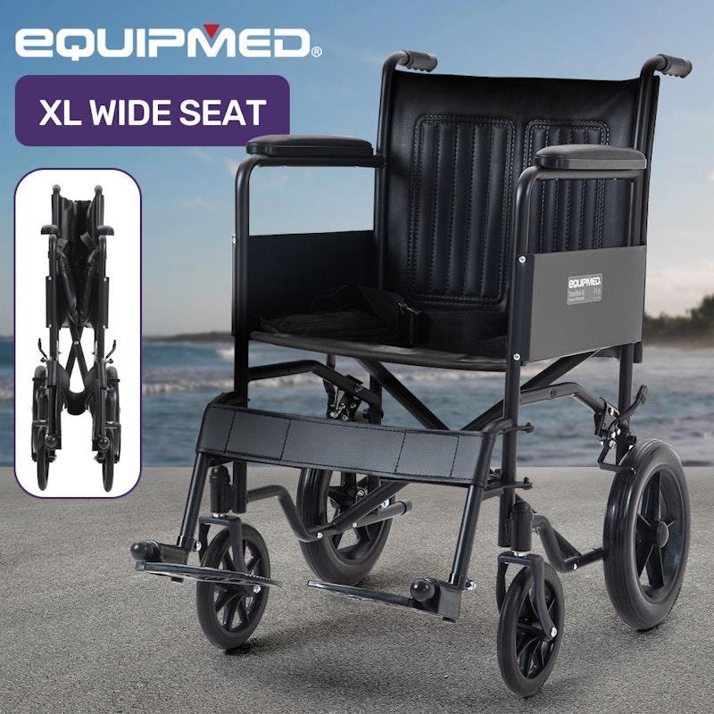 Equipmed Folding Transit Manual Wheelchair For S-XL Black