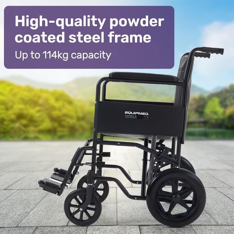 Equipmed Folding Transit Manual Wheelchair For S-XL Black