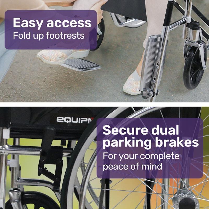 Equipmed Folding Manual Wheelchair Self Propelled Black