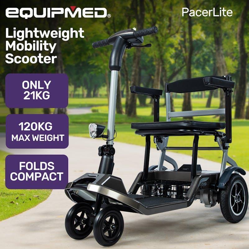 Equipmed Ultra-Lightweight Folding Electric Mobility Scooter, Brushless Motor Black