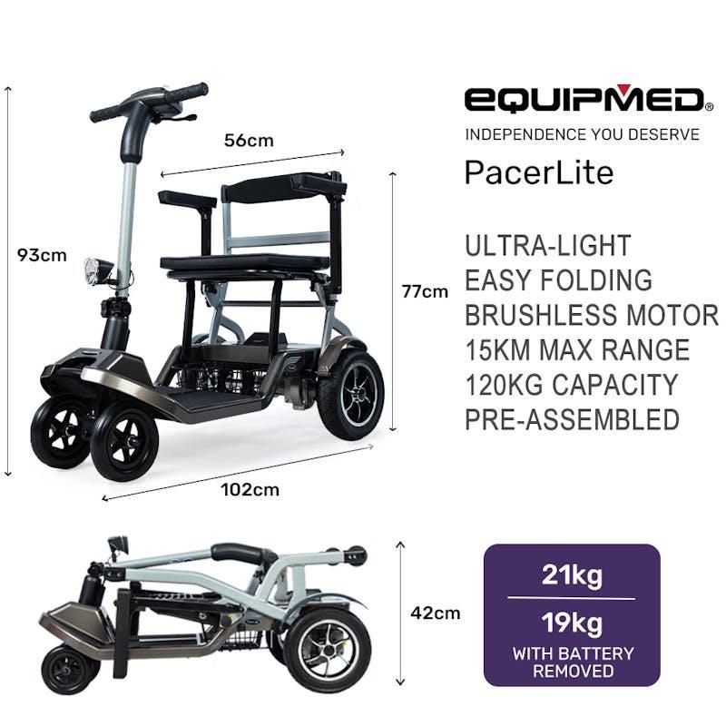 Equipmed Ultra-Lightweight Folding Electric Mobility Scooter, Brushless Motor Black