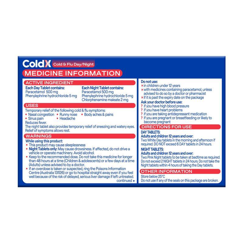 Buy ColdX Cold & Flu Tablets Day & Night 24 Tablets online at Chemist ...