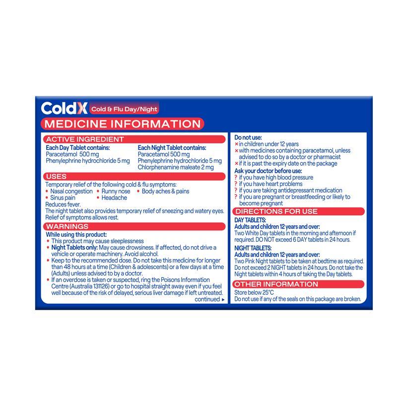 ColdX Cold & Flu Tablets Day & Night 48 Tablets