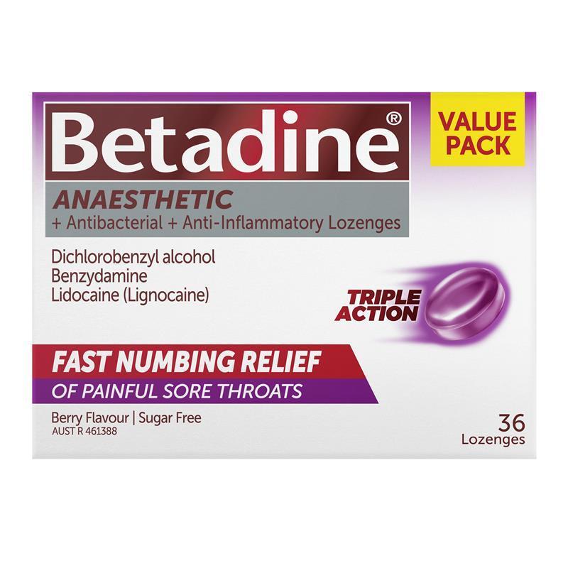 Betadine Sore Throat Anaesthetic Berry 36 Lozenges