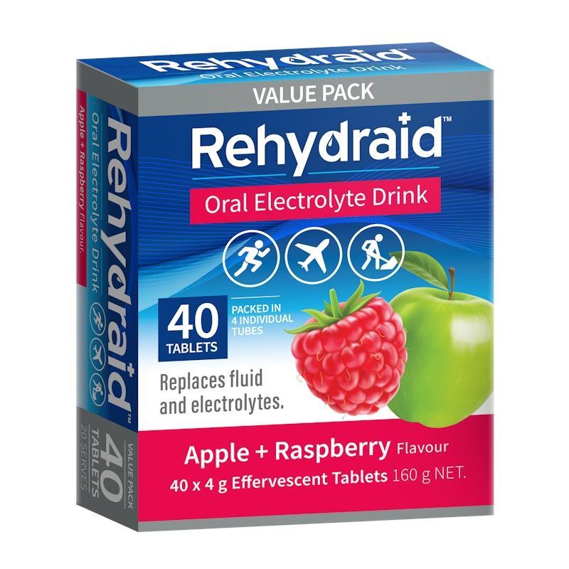Rehydraid Electrolyte Effervescent Tablets Apple Raspberry 6x40 Packs