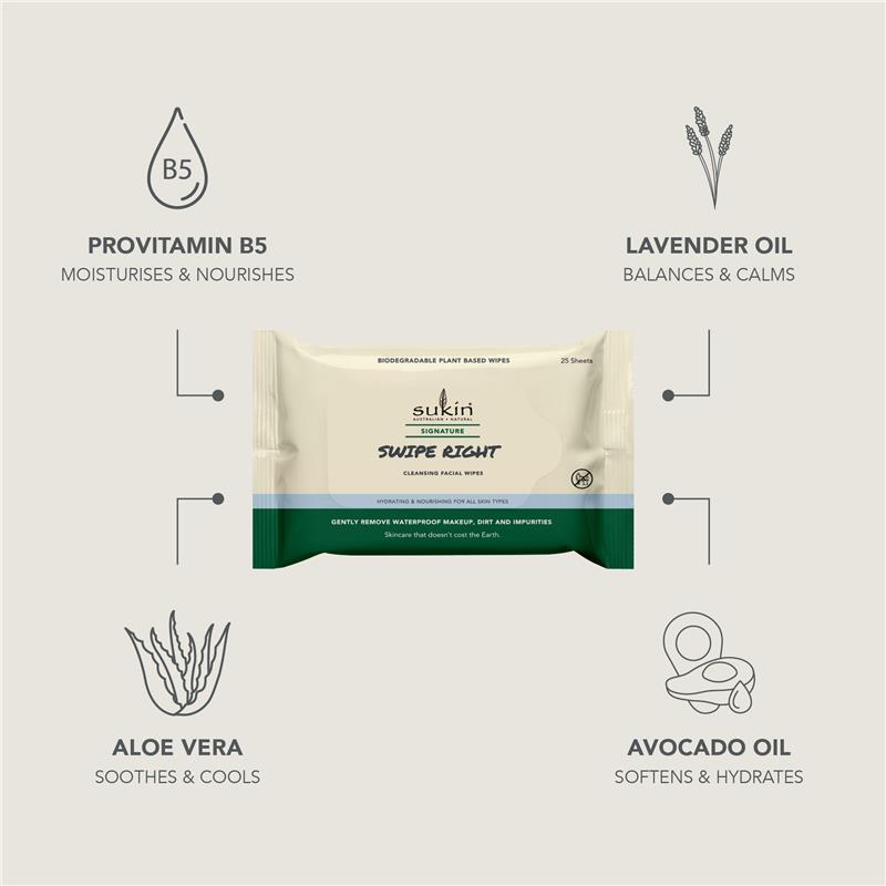 Sukin Signature Swipe Right Cleansing Facial Wipes 25 Sheets