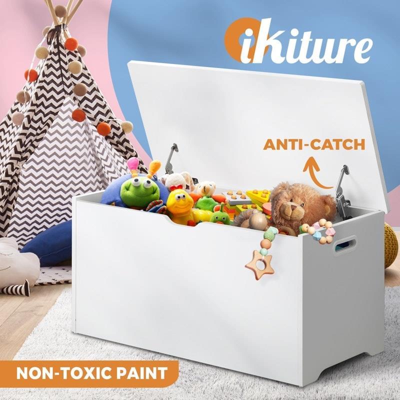 Oikiture Kids Toy Storage Box Cabinet Wooden Chest Container Room Organiser White