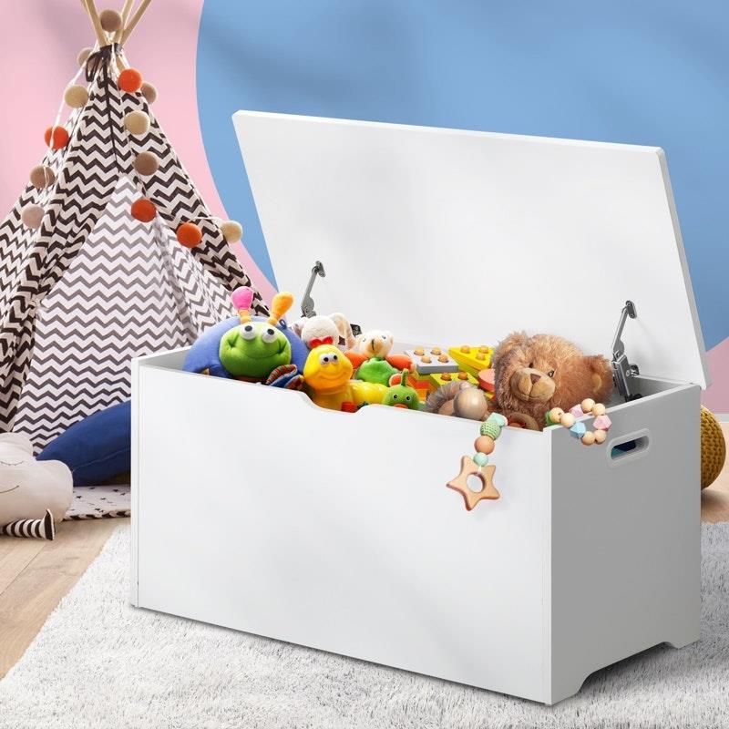 Oikiture Kids Toy Storage Box Cabinet Wooden Chest Container Room Organiser White