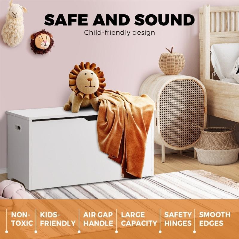 Oikiture Kids Toy Storage Box Cabinet Wooden Chest Container Room Organiser White