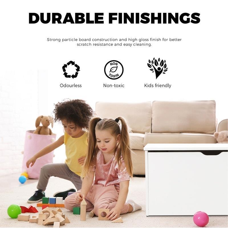 Oikiture Kids Toy Storage Box Cabinet Wooden Chest Container Room Organiser White