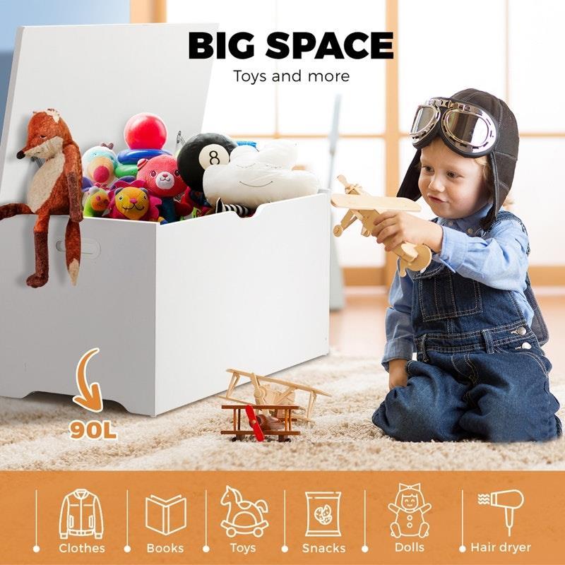 Oikiture Kids Toy Storage Box Cabinet Wooden Chest Container Room Organiser White