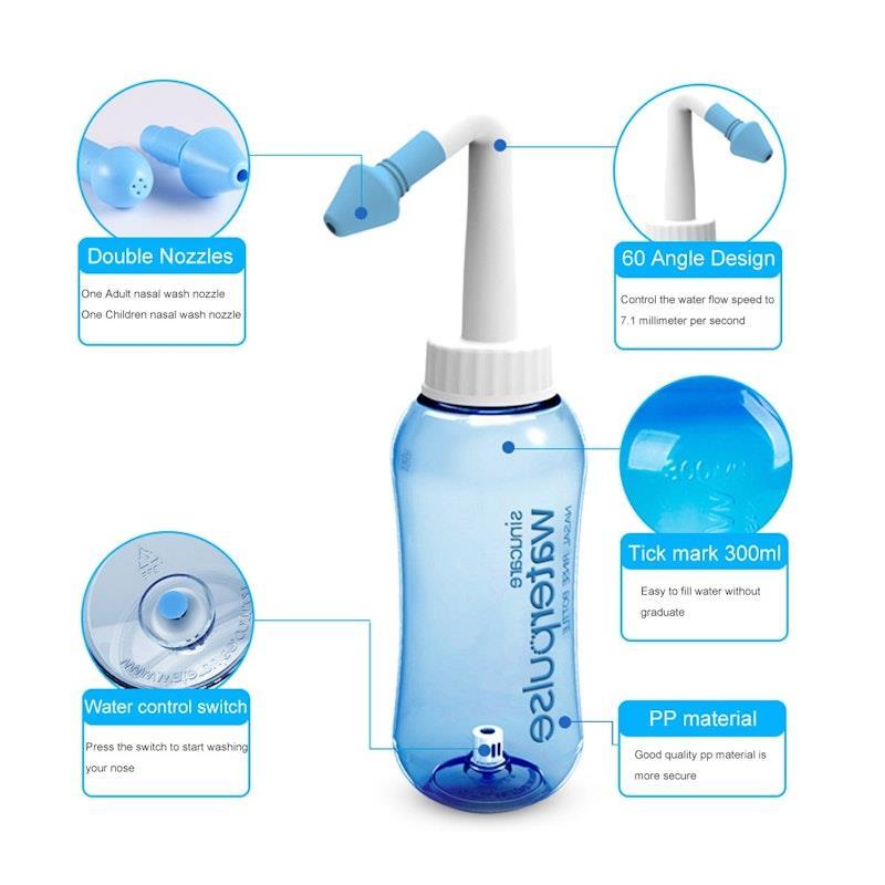 Waterpulse Sinus Rinse Neti Pot Kit with 30 Washing Salt Pack Bundle