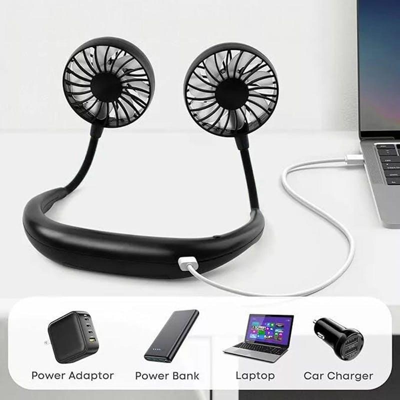 Living Today Sports Rechargeable Neck Fan Portable 3 Speeds USB Charging Black