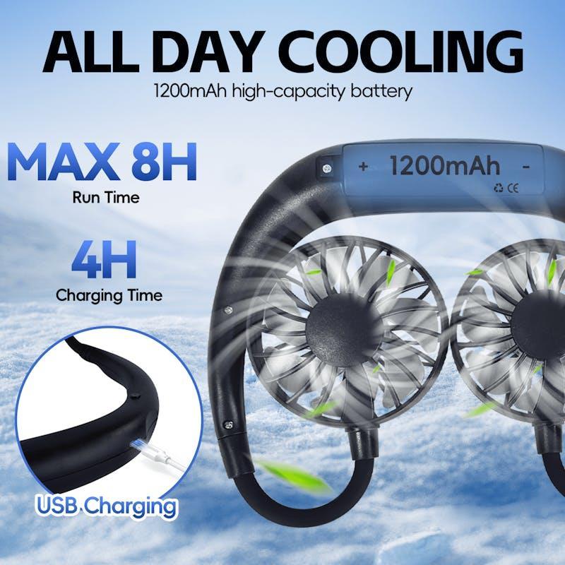 Living Today Sports Rechargeable Neck Fan Portable 3 Speeds USB Charging Black